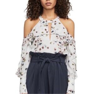 BCBGMaxAzria Floral Ruffle Cold Shoulder Blouse